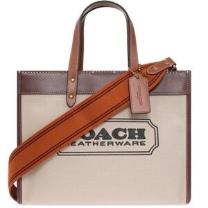 Coach Leatherware Canvas Tote Bag with Brown Leather Trim
